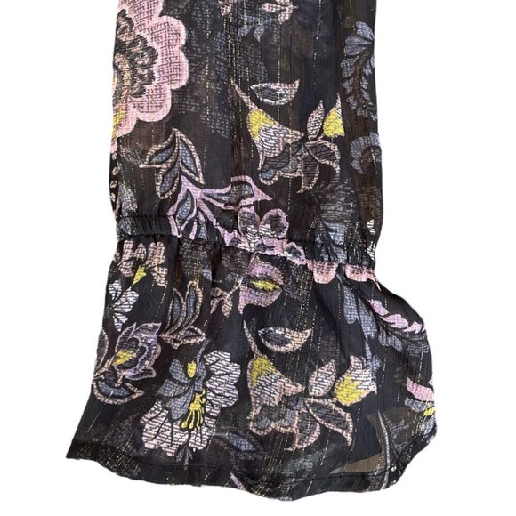 Blue Rain Womens Wrap Style Top Sz L Black Floral Sheer Poet Sleeve Dark Romance - Picture 4 of 11